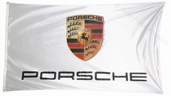 Flag  Porsche Landscape White Flag / Banner 5 X 3 Ft (150 x 90 cm) Automotive Flags and Banners