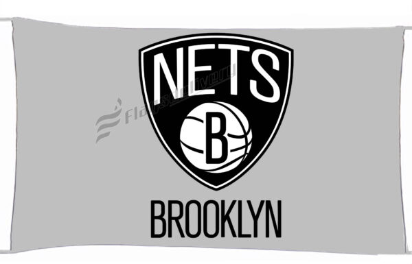 Flag  Brooklyn Nets Silver Landscape Flag / Banner 5 X 3 Ft (150 X 90 Cm) Basketball Flags