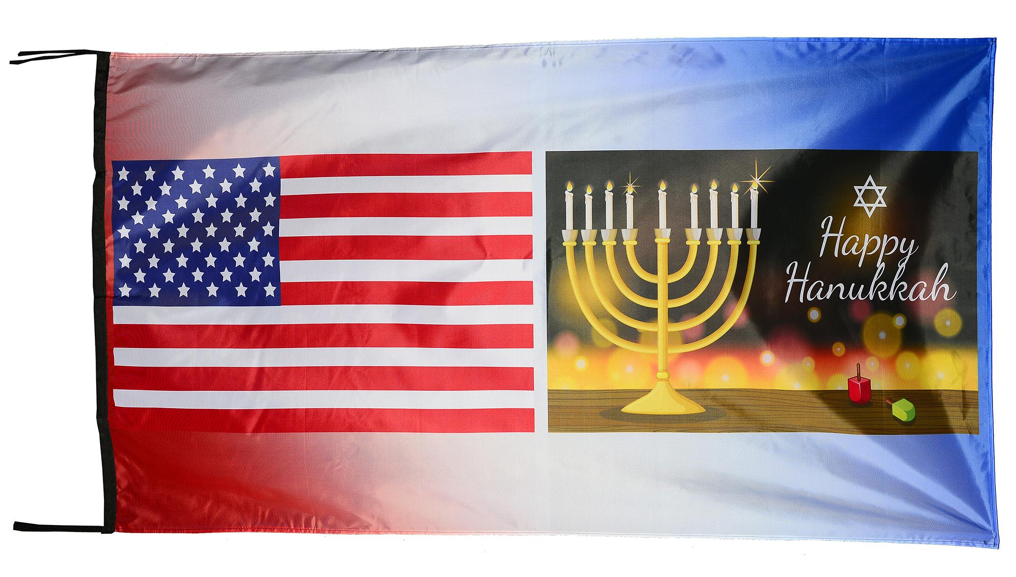 Flag  065 USA / US Country / United States Of America and Happy Hannukah / Jewish / Jew / Hollidays / Patriotic / Pride Hybrid Weather-Resistant Polyester Outdoor Flag Landscape Banner / Vivid Colors / 3 X 5 FT (150 x 90cm) International Flags for Sale