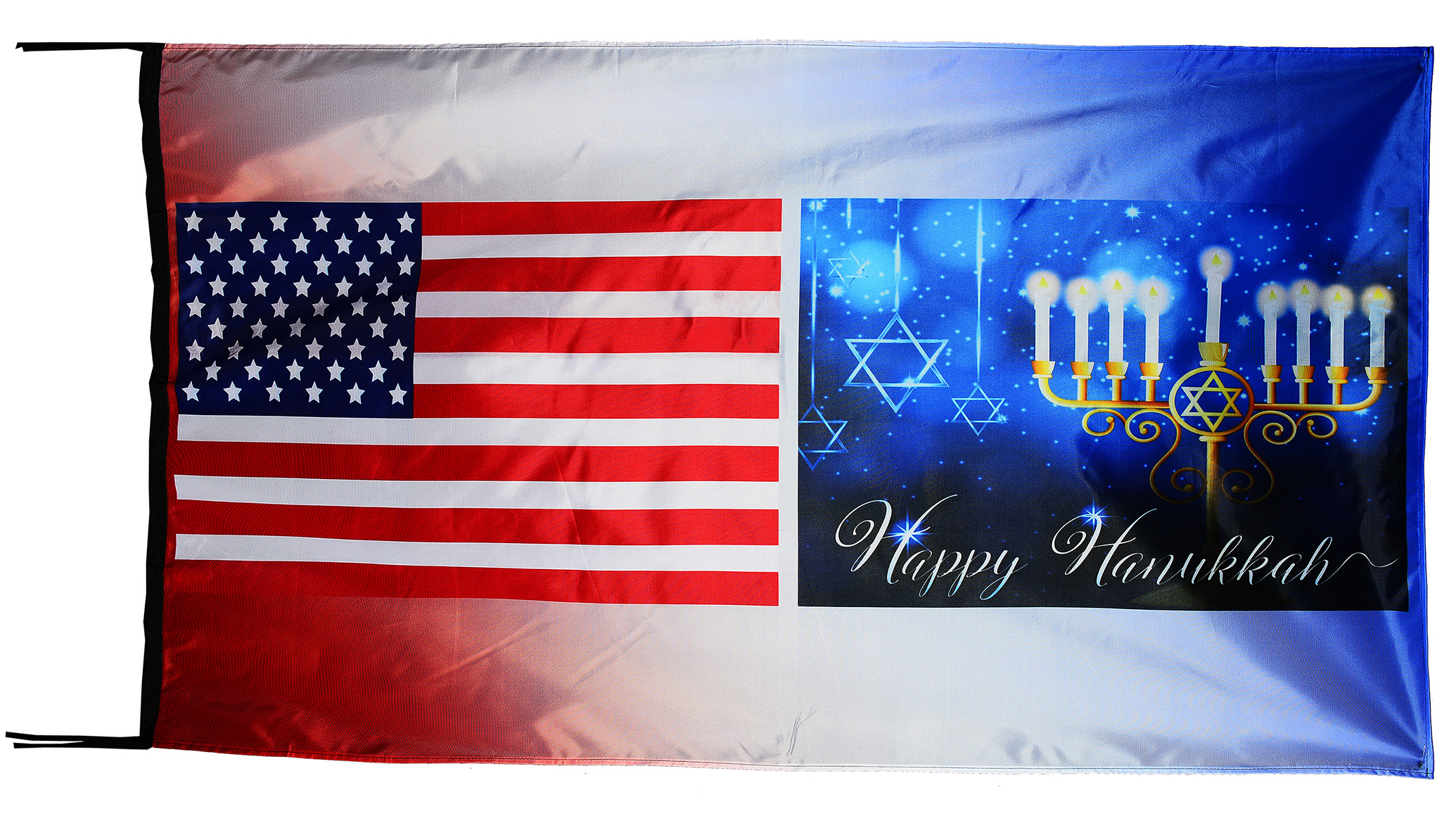 Flag  067 USA / US Country / United States Of America and Happy Hannukah / Jewish / Jew / Hollidays / Patriotic / Pride Hybrid Weather-Resistant Polyester Outdoor Flag Landscape Banner / Vivid Colors / 3 X 5 FT (150 x 90cm) International Flags for Sale