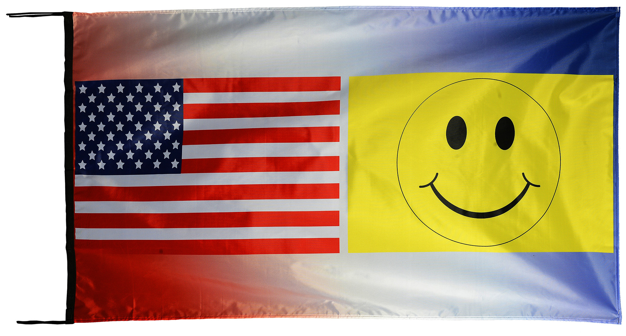 Flag  128 USA / US Country / United States Of America and Smiley Smile Face (Yellow Background) / Patriotic / Pride Hybrid Weather-Resistant Polyester Outdoor Flag Landscape Banner / Vivid Colors / 3 X 5 FT (150 x 90cm) International Flags for Sale