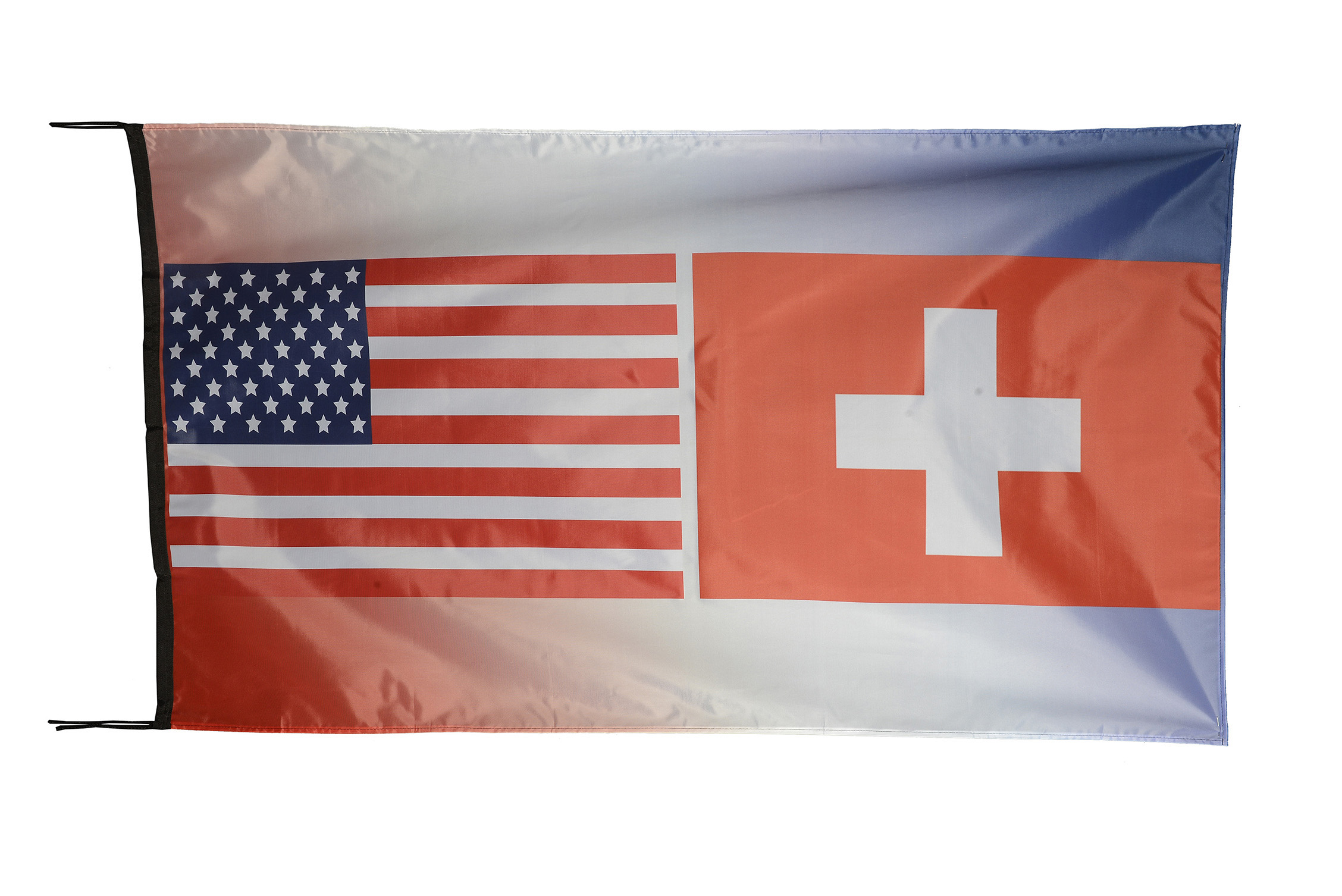 Flag  141 USA / US Country / United States Of America and Switzerland (Swiss Flag) / Patriotic / Pride Hybrid Weather-Resistant Polyester Outdoor Flag Landscape Banner / Vivid Colors / 3 X 5 FT (150 x 90cm) International Flags for Sale