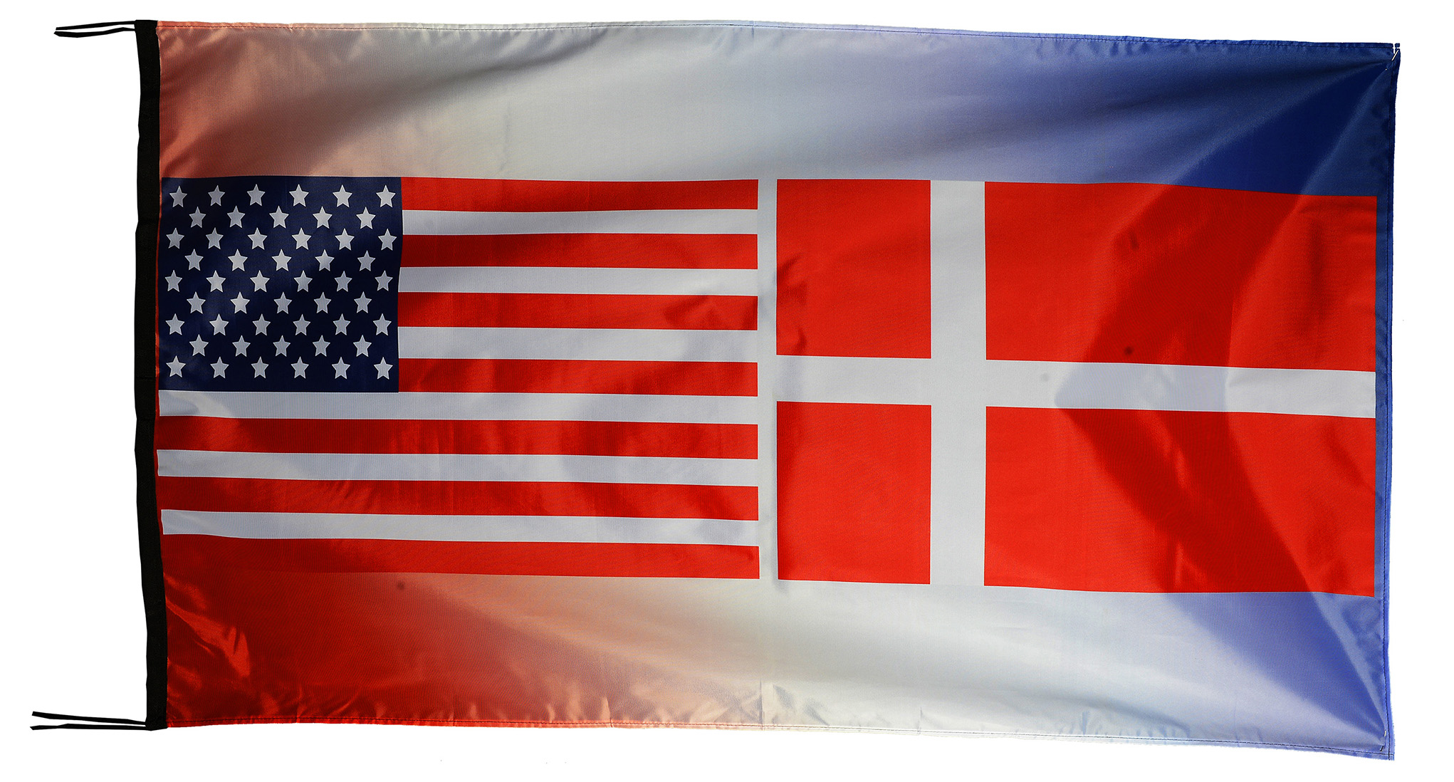 Flag  142 USA / US Country / United States Of America and Denmark (Danish Flag) / Patriotic / Pride Hybrid Weather-Resistant Polyester Outdoor Flag Landscape Banner / Vivid Colors / 3 X 5 FT (150 x 90cm) International Flags for Sale
