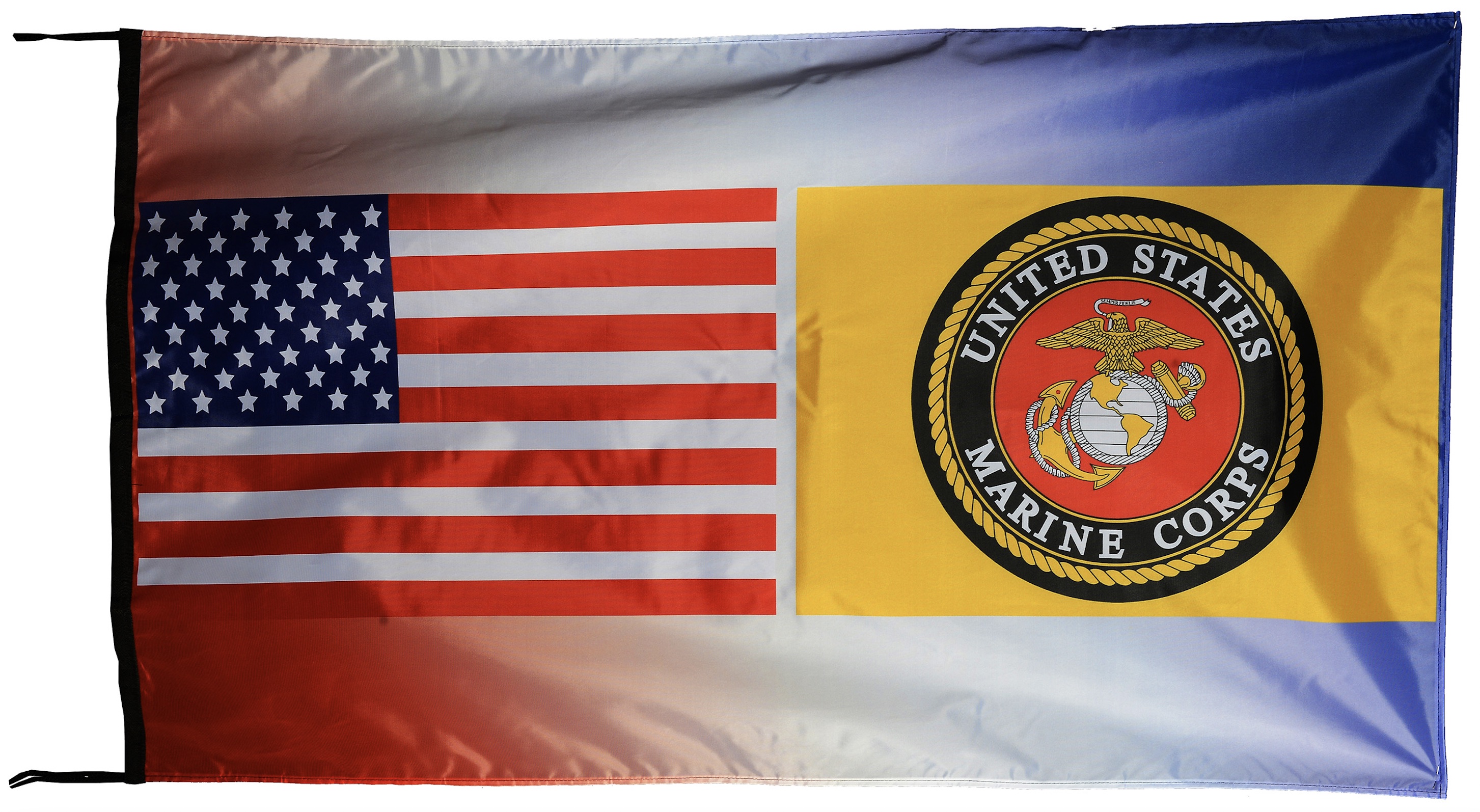 Flag  154 USA / US Country / United States Of America and US United States Marine Corps (Yellow Background) / Patriotic / Pride Hybrid Weather-Resistant Polyester Outdoor Flag Landscape Banner / Vivid Colors / 3 X 5 FT (150 x 90cm) International Flags for Sale