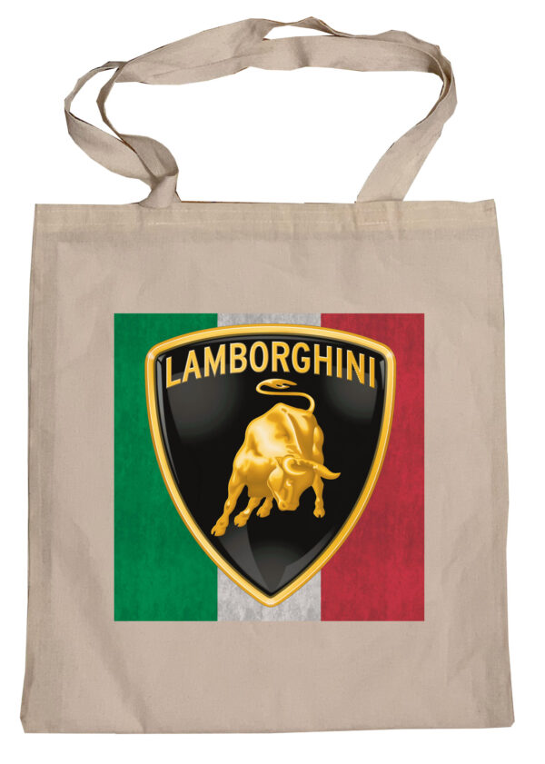 Flag  Lamborghini (Italy Flag Background) Canvas Tote Bag Reusable For Shoulder / Grocery / Shopping / Vinyl Records 15.5 x 13.5 in (One Sided) (029) Backpacks