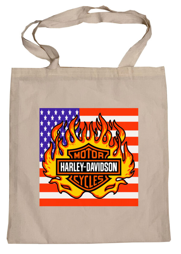 Flag  Harley Davidson “Genuine Motor Cycles” Tote Bag Reusable For Shoulder / Grocery / Shopping / Vinyl Records 15.5 x 13.5 in (One Sided) (067) Backpacks