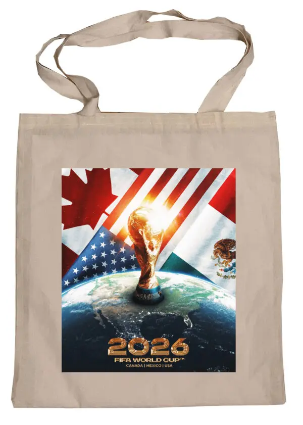 FIFA World Cup 2026 (USA / Canada / Mexico) Tote Bag Reusable For Shoulder  / Grocery / Shopping / Vinyl Records 15.5 x 13.5 in (One Sided) (073)