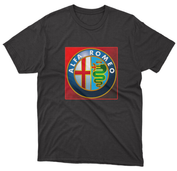 Flag  Alfa Romeo Black T-Shirt – Unisex – 100% Cotton – S | M | L | XL | XXL – #0087 Automotive Flags and Banners