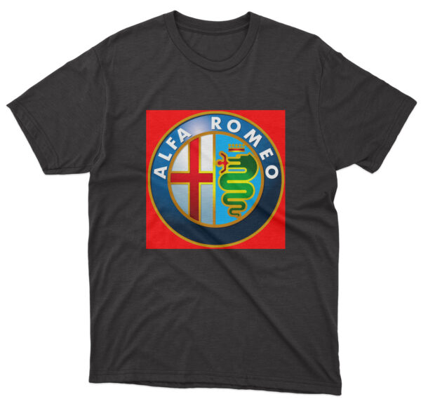 Flag  Alfa Romeo Black T-Shirt – Unisex – 100% Cotton – S | M | L | XL | XXL – #0089 Automotive Flags and Banners