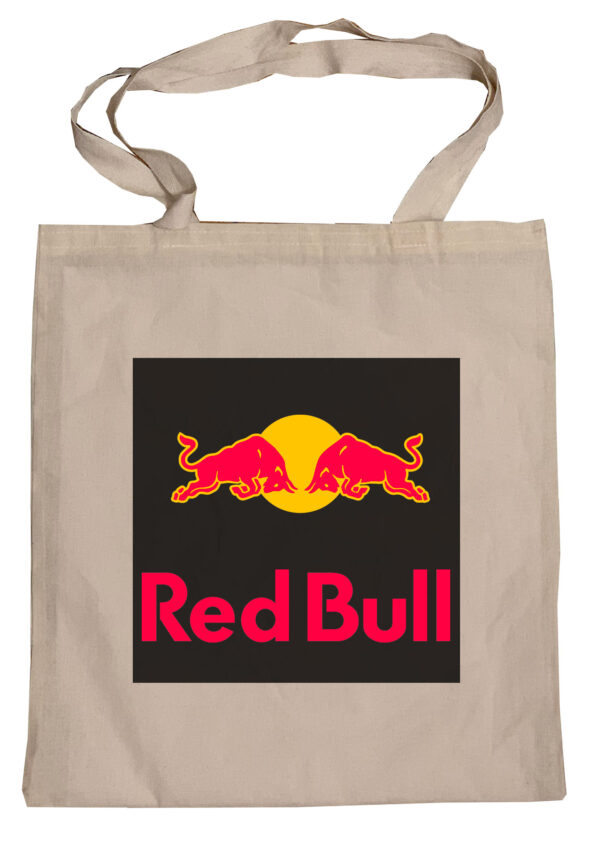 Flag  Red Bull (Black & Blue Background) Tote Bag Reusable For Shoulder / Grocery / Shopping / Vinyl Records 15.5 x 13.5 in (One Sided) (085) Advertising Flags