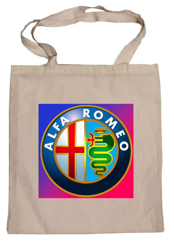 Flag  Alfa Romeo (Blue & Red Background) Tote Bag Reusable For Shoulder / Grocery / Shopping / Vinyl Records 15.5 x 13.5 in (One Sided) (086) Alfa Romeo