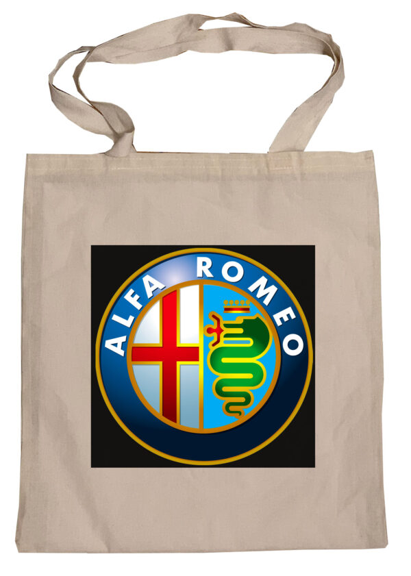 Flag  Alfa Romeo (Blue Background) Tote Bag Reusable For Shoulder / Grocery / Shopping / Vinyl Records 15.5 x 13.5 in (One Sided) (091) Alfa Romeo