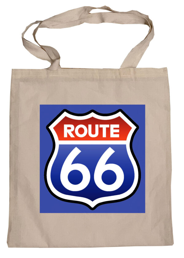 Flag  Route 66 (Blue Background) Tote Bag Reusable For Shoulder / Grocery / Shopping / Vinyl Records 15.5 x 13.5 in (One Sided) (103) Advertising Flags