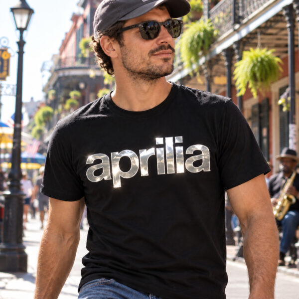 Flag  Aprilia Silver / Black T-Shirt – 100% Premium Cotton – All Sizes Available Silver / Gold Designs (Auto + Moto)