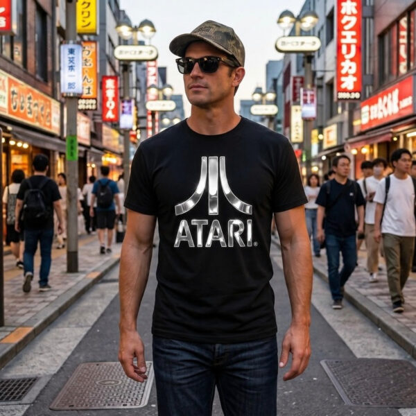 Flag  Atari Silver / Black T-Shirt – 100% Premium Cotton – All Sizes Available Silver / Gold Designs (Entertainment)