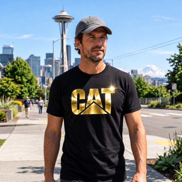 Flag  Caterpillar Gold / Black T-Shirt – 100% Premium Cotton – All Sizes Available Silver / Gold Designs (Auto + Moto)