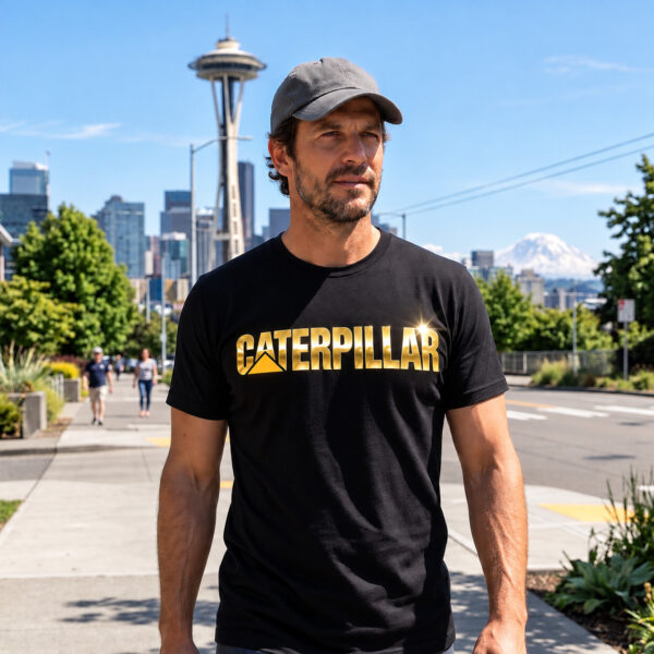 Flag  Caterpillar Gold / Black T-Shirt – 100% Premium Cotton – All Sizes Available Silver / Gold Designs (Auto + Moto)