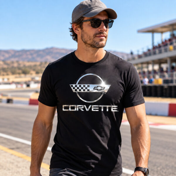 Flag  Corvette Silver / Black T-Shirt – 100% Premium Cotton – All Sizes Available Silver / Gold Designs (Auto + Moto)