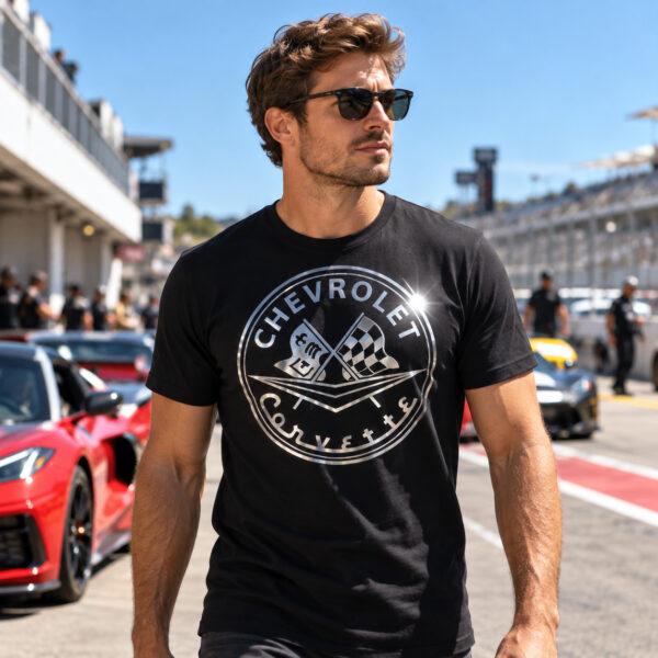 Flag  Corvette Silver / Black T-Shirt – 100% Premium Cotton – All Sizes Available Silver / Gold Designs (Auto + Moto)