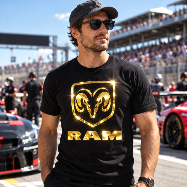Flag  Dodge RAM Gold / Black T-Shirt – 100% Premium Cotton – All Sizes Available Silver / Gold Designs (Auto + Moto)