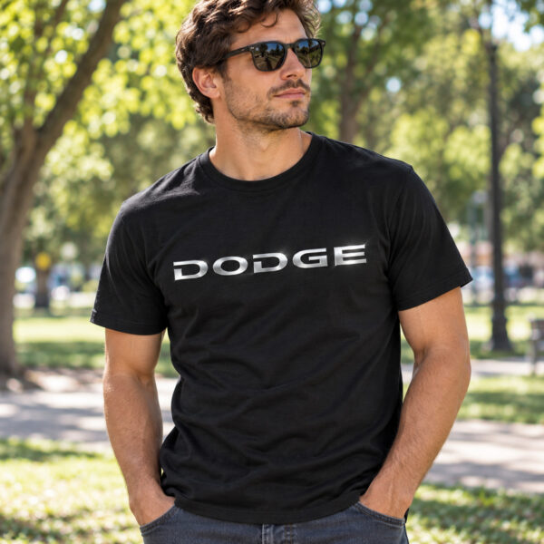 Flag  Dodge Silver / Black T-Shirt – 100% Premium Cotton – All Sizes Available Silver / Gold Designs (Auto + Moto)