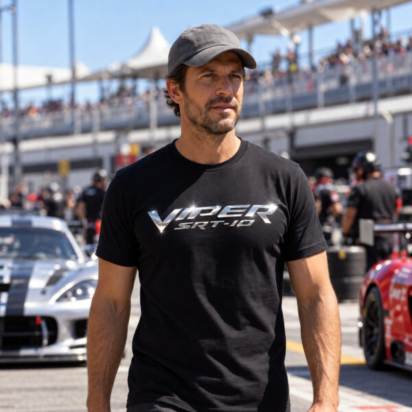 Flag  Dodge Viper SRT-10 Silver / Black T-Shirt – 100% Premium Cotton – All Sizes Available Silver / Gold Designs (Auto + Moto)