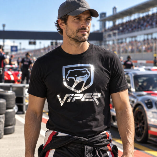 Flag  Dodge Viper Sneaky Pete Silver / Black T-Shirt – 100% Premium Cotton – All Sizes Available Silver / Gold Designs (Auto + Moto)