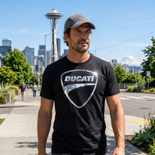 Flag  Ducati Silver / Black T-Shirt – 100% Premium Cotton – All Sizes Available Silver / Gold Designs (Auto + Moto)