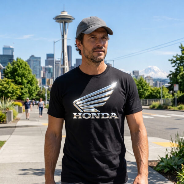 Flag  Honda Moto Silver / Black T-Shirt – 100% Premium Cotton – All Sizes Available Silver / Gold Designs (Auto + Moto)
