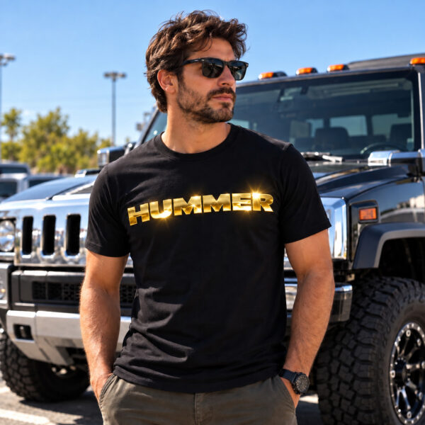 Flag  Hummer Gold / Black T-Shirt – 100% Premium Cotton – All Sizes Available Silver / Gold Designs (Auto + Moto)