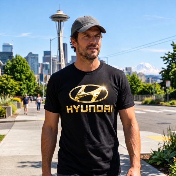 Flag  Hyundai Gold / Black T-Shirt – 100% Premium Cotton – All Sizes Available Silver / Gold Designs (Auto + Moto)