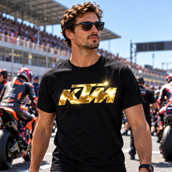 Flag  KTM Gold / Black T-Shirt – 100% Premium Cotton – All Sizes Available Silver / Gold Designs (Auto + Moto)