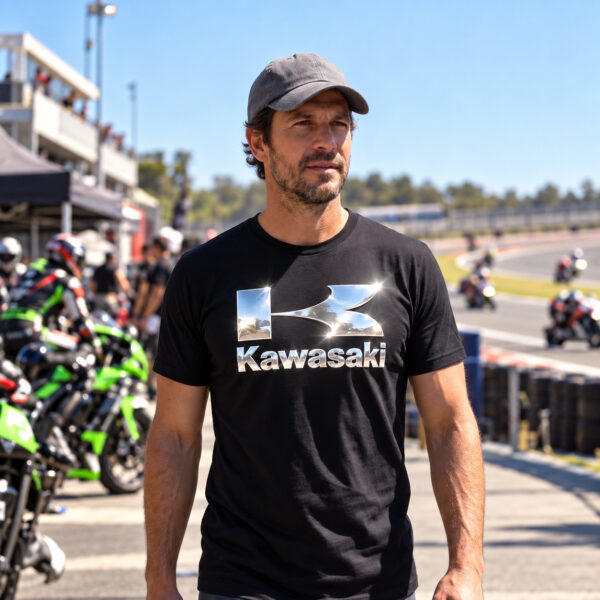 Flag  Kawasaki Silver / Black T-Shirt – 100% Premium Cotton – All Sizes Available Silver / Gold Designs (Auto + Moto)