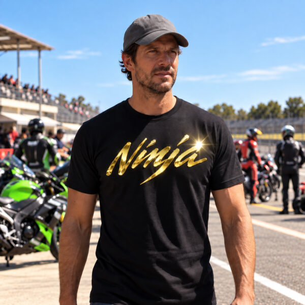 Flag  Kawasaki Ninja Gold / Black T-Shirt – 100% Premium Cotton – All Sizes Available Silver / Gold Designs (Auto + Moto)