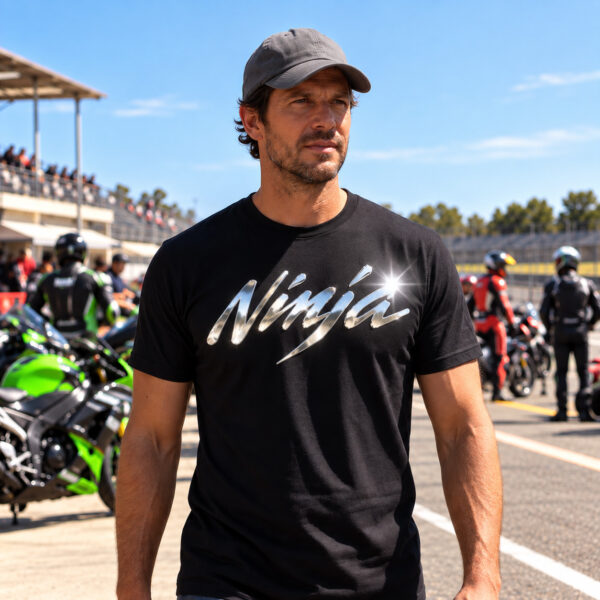 Flag  Kawasaki Ninja Silver / Black T-Shirt – 100% Premium Cotton – All Sizes Available Silver / Gold Designs (Auto + Moto)