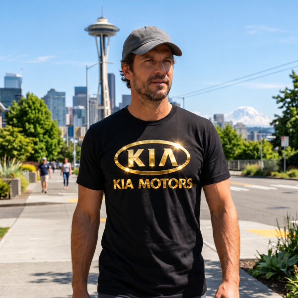 Flag  Kia Motors Gold / Black T-Shirt – 100% Premium Cotton – All Sizes Available Silver / Gold Designs (Auto + Moto)