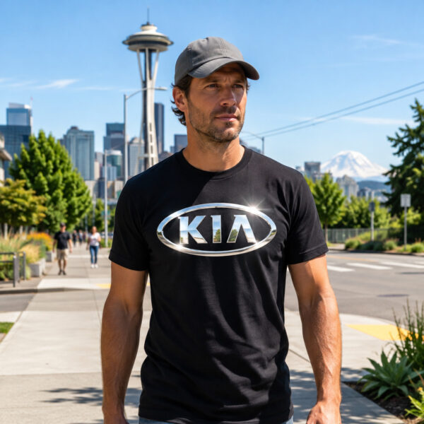 Flag  Kia Silver / Black T-Shirt – 100% Premium Cotton – All Sizes Available Silver / Gold Designs (Auto + Moto)