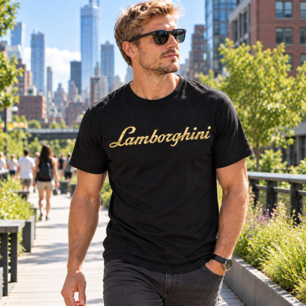 Flag  Lamborghini Gold / Black T-Shirt – 100% Premium Cotton – All Sizes Available Silver / Gold Designs (Auto + Moto)