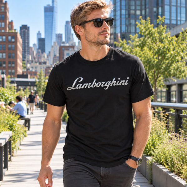 Flag  Lamborghini Silver / Black T-Shirt – 100% Premium Cotton – All Sizes Available Silver / Gold Designs (Auto + Moto)