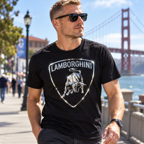 Flag  Lamborghini Silver / Black T-Shirt – 100% Premium Cotton – All Sizes Available Silver / Gold Designs (Auto + Moto)