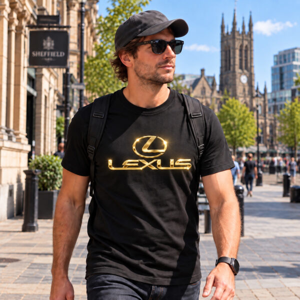 Flag  Lexus Gold / Black T-Shirt – 100% Premium Cotton – All Sizes Available Silver / Gold Designs (Auto + Moto)