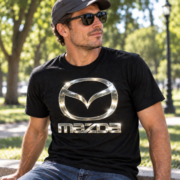 Flag  Mazda Silver / Black T-Shirt – 100% Premium Cotton – All Sizes Available Silver / Gold Designs (Auto + Moto)