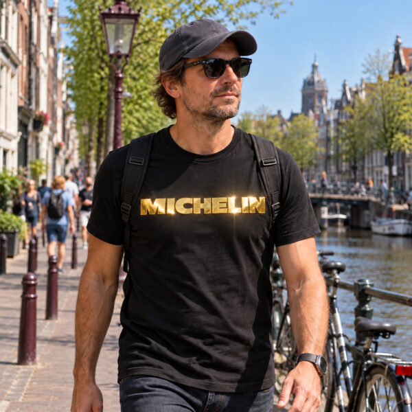 Flag  Michelin Gold / Black T-Shirt – 100% Premium Cotton – All Sizes Available Silver / Gold Designs (Auto + Moto)