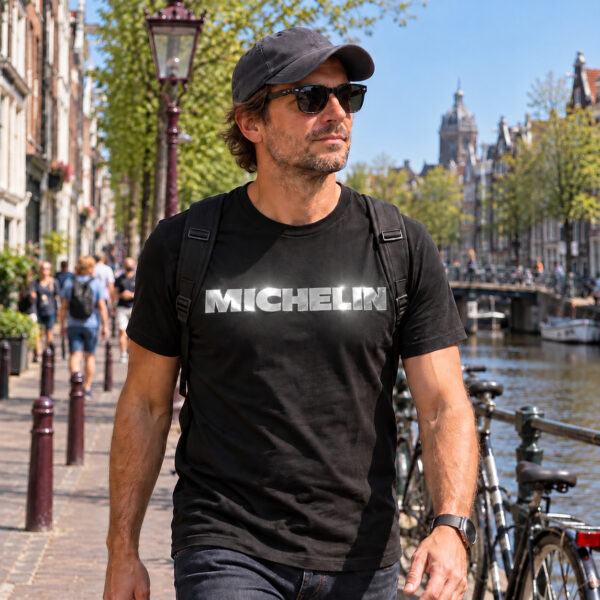 Flag  Michelin Silver / Black T-Shirt – 100% Premium Cotton – All Sizes Available Silver / Gold Designs (Auto + Moto)