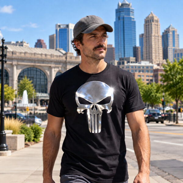Flag  Punisher Silver / Black T-Shirt – 100% Premium Cotton – All Sizes Available Silver / Gold Designs (Entertainment)