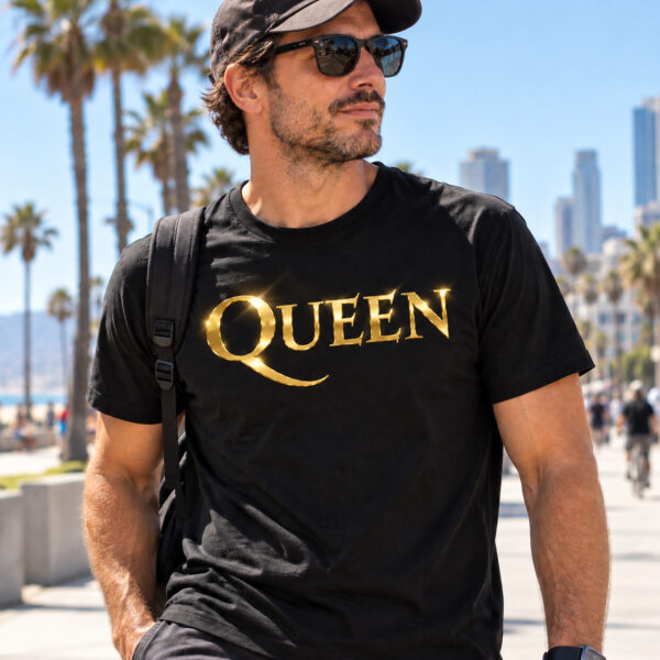 Flag  Queen Gold / Black T-Shirt – 100% Premium Cotton – All Sizes Available Silver / Gold Designs (Entertainment)