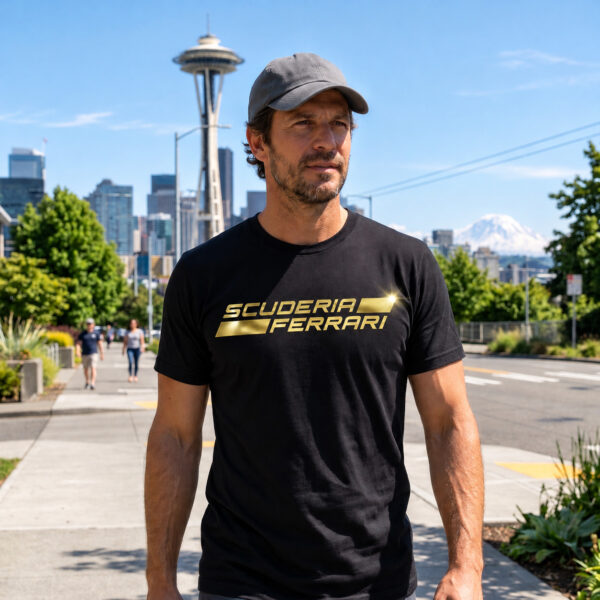 Flag  Scuderia Ferrari Gold / Black T-Shirt – 100% Premium Cotton – All Sizes Available Silver / Gold Designs (Auto + Moto)