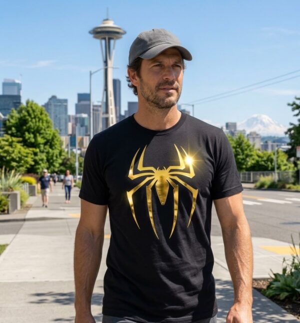 Flag  Spiderman Gold / Black T-Shirt – 100% Premium Cotton – All Sizes Available Silver / Gold Designs (Entertainment)