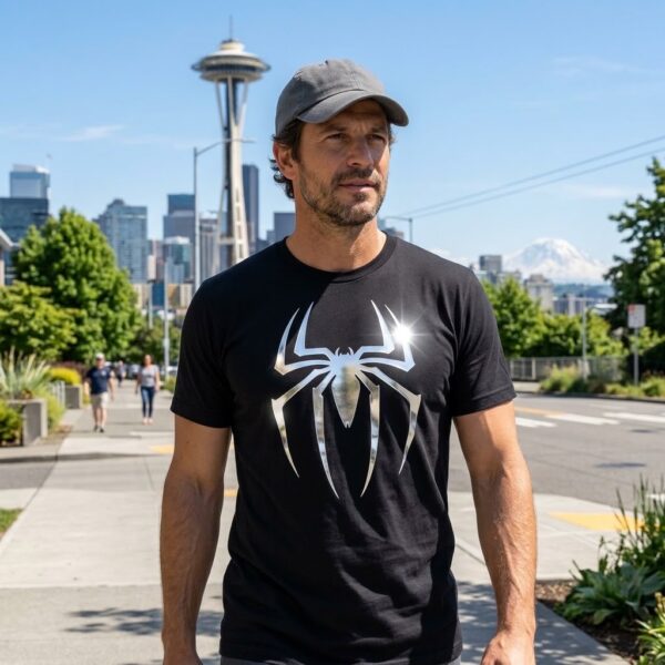 Flag  Spiderman Silver / Black T-Shirt – 100% Premium Cotton – All Sizes Available Silver / Gold Designs (Entertainment)