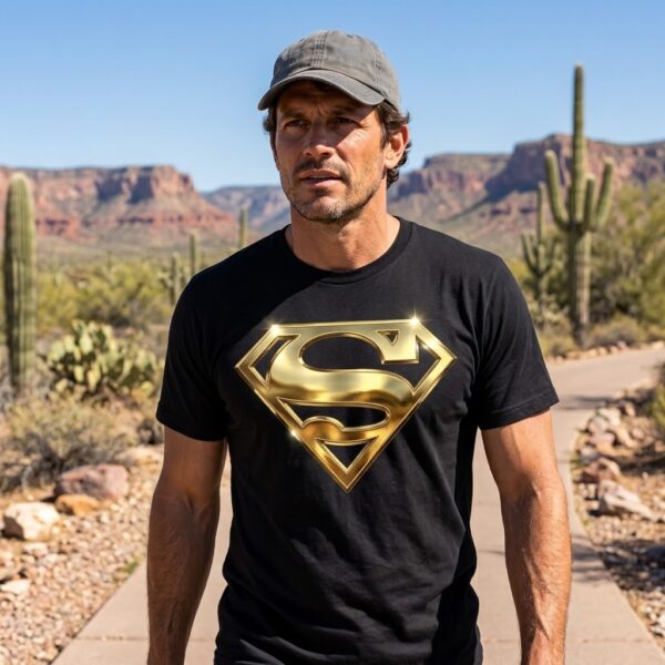 Flag  Superman Gold / Black T-Shirt – 100% Premium Cotton – All Sizes Available Silver / Gold Designs (Entertainment)